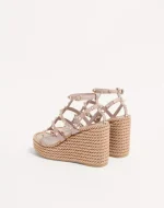 Valentino Rockstud Ankle Strap Wedge Sandal In Calfskin Leather 95 Mm - Image 4